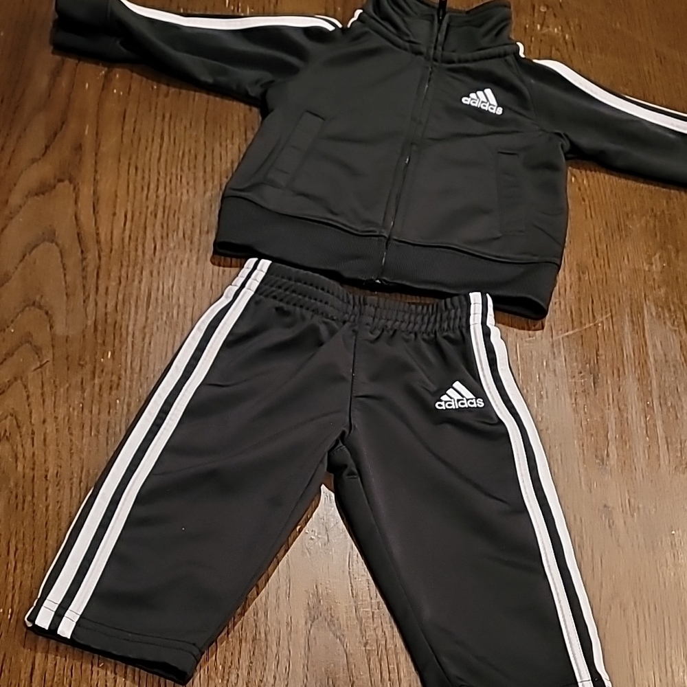 Infant Adidas Black Tracksuit with White Stripes